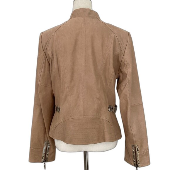Etcetera Jacket Women’s Size 14 Tan 100% Leather with Faux Snakeskin Accents - Picture 3 of 12
